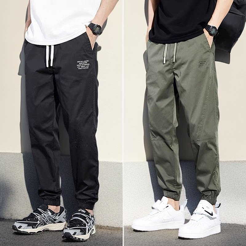 男生夏季长裤透气九分裤薄款休闲裤男款宽松束脚冰丝速干工装裤子