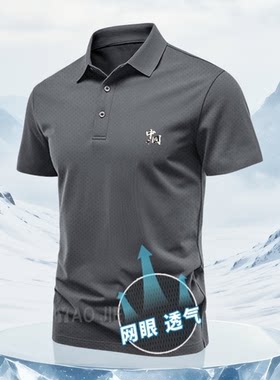 夏季透气大码Polo短袖t恤男士翻领纯色速干休闲网眼薄款干活上衣