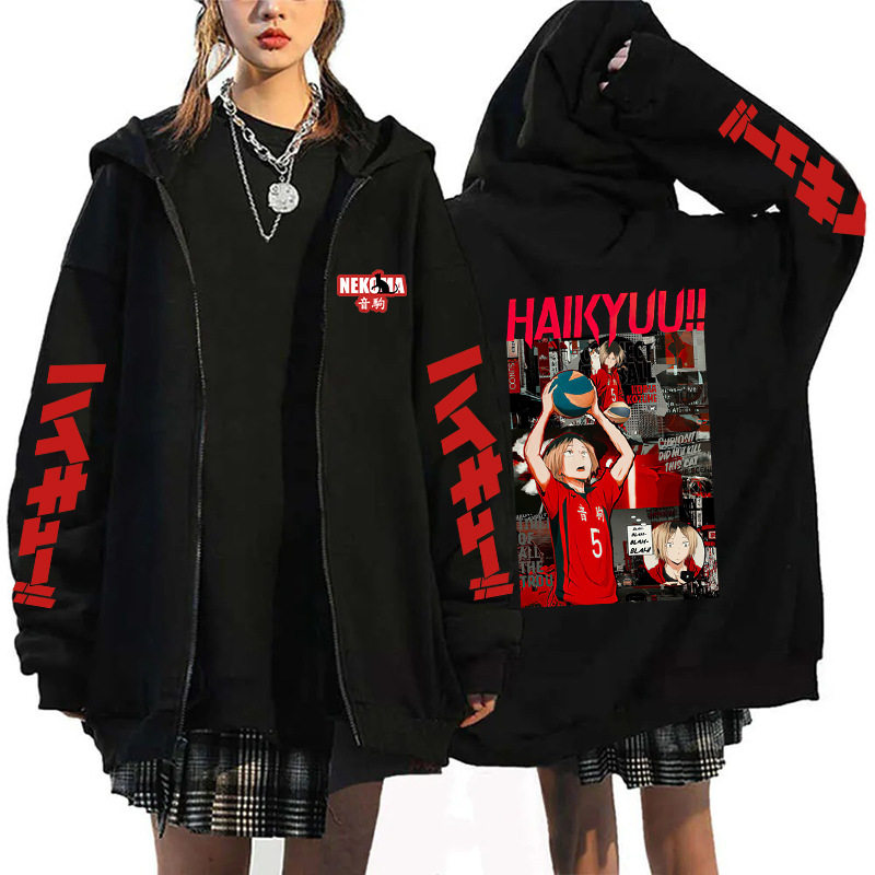 新款Haikyuu排球少年周边动漫印花连帽卫衣秋冬加绒开衫外套