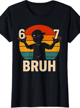 人棉欧码T恤欧美67 Bruh个性印花圆领短袖热销6-7宽松T恤