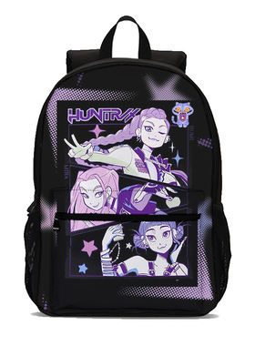 Huntrix Kpop印花周边前袋背包猎魔女团中小学生书包17寸贴袋背包