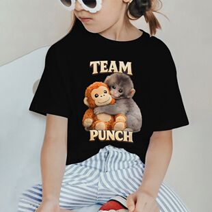 潮流punch monkey圆领儿童短袖休闲中大童卡通潮流T恤衣服