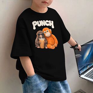 爆款punch monkey印花潮流儿童T恤休闲圆领短袖宽松套头衫