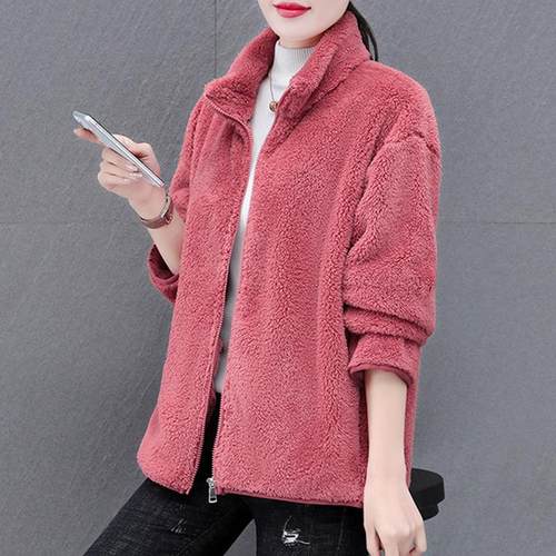 双面珊瑚绒短款立领宽松休闲外套