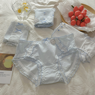 女生纯棉A类婴儿棉10A抗菌2025新 清新奶蓝 少女清新甜美风内裤