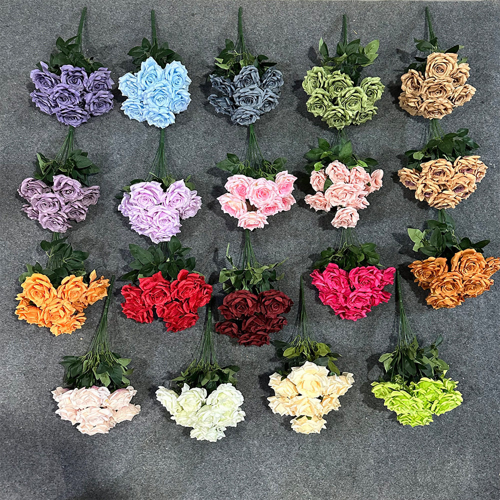 9头钻石玫仿真假花绢花婚