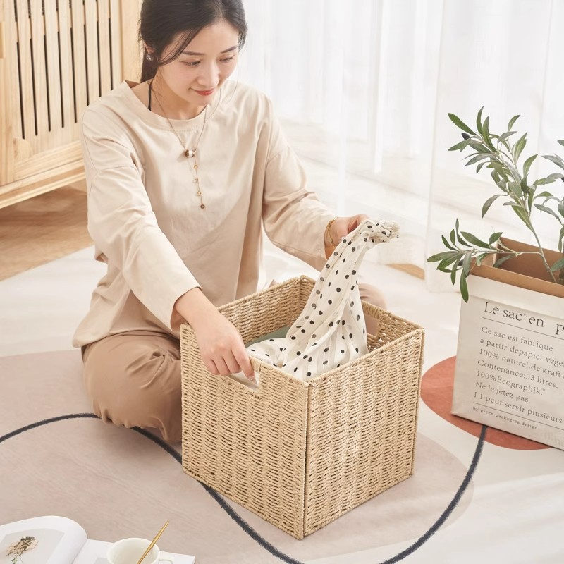 创意草藤编织收纳筐可折