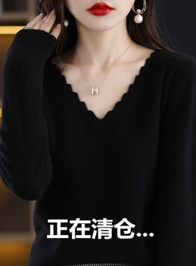 秋冬羊绒衫v领毛衣女针织衫