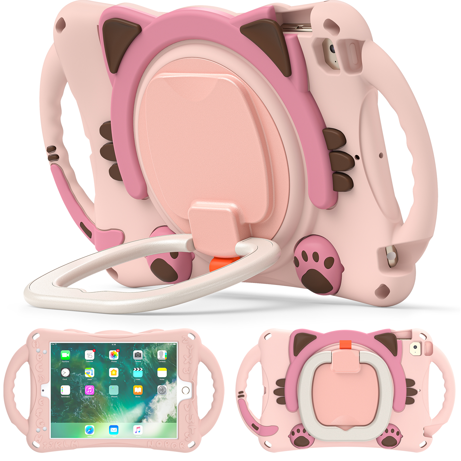 适用2022新款硅胶平板保护壳ipad mini6儿童卡通套10.2寸防摔Pro11 12.9寸air3 4 5全包防摔带笔槽可爱猫头粉
