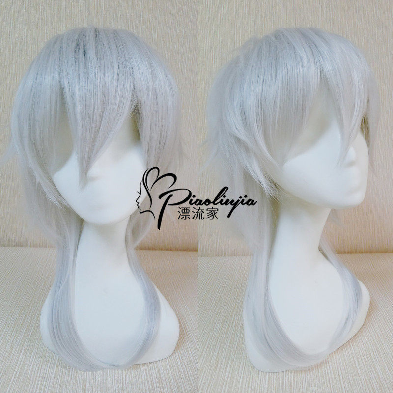 刀剑乱舞 鹤丸国永 姥爷银白色银色短发加长发尾 假毛cosplay假发