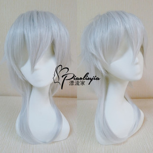 刀剑乱舞 鹤丸国永 姥爷银白色银色短发加长发尾 假毛cosplay假发