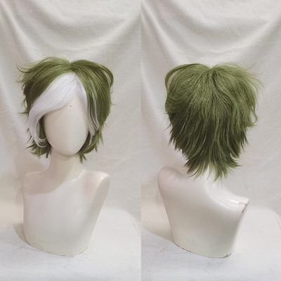 生驹 甲铁城的卡巴内利 绿色渐变混白色刘海 短发反翘cos假发假毛