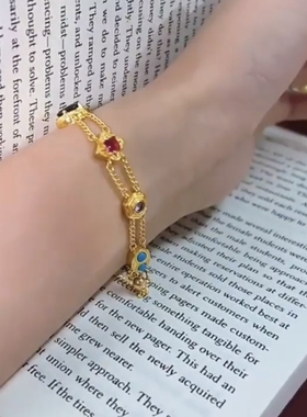 七彩天然石可调节双层手链女