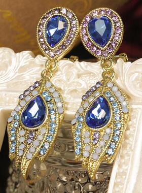 《深海之羽》孔雀水滴形耳钉女高级感蓝色镶嵌气质轻奢耳环耳饰女