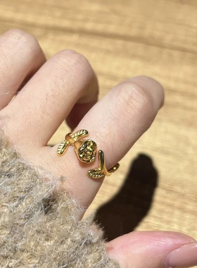 中古鎏金立体浮雕玫瑰戒指