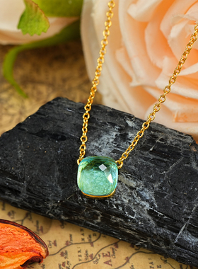 蓝色琉璃铜合金项链女