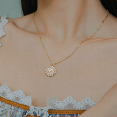 《恶魔之眼》德产金色古币经典彩钻项链双面轻奢简约时尚锁骨链女