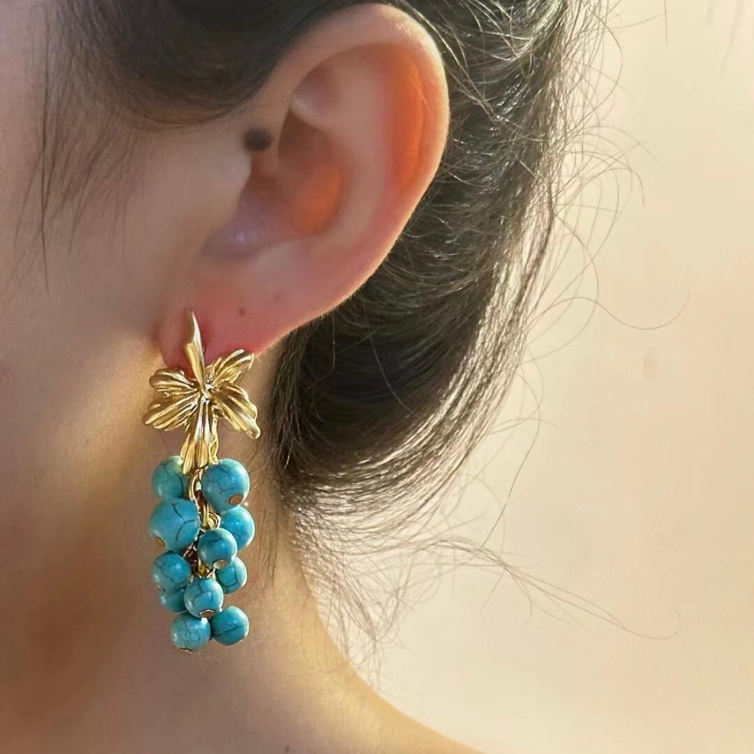 中古风葡萄手工串珠耳钉耳饰