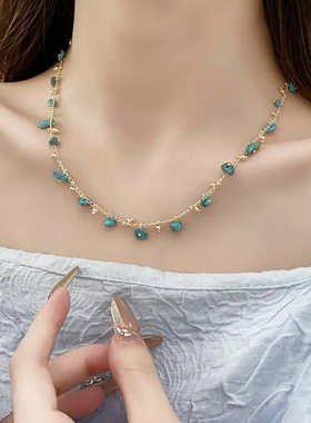 《幽蓝》不规则天然碎石满天星蓝色项链小众高级感复古锁骨链颈链