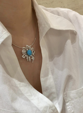 复古宫廷风太阳花项链女毛衣链女