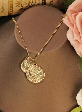 廷风小众星月金色圆形金币项链