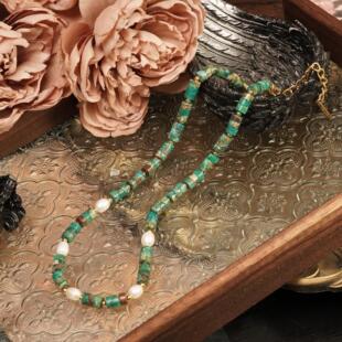 《春绿江南》自然孔雀稀有存世项链法国古董商精致串珠毛衣链颈链