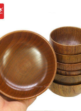 日式儿童酸枣木碗大号成人家用纯手工复古实木小饭碗宝宝餐具套装