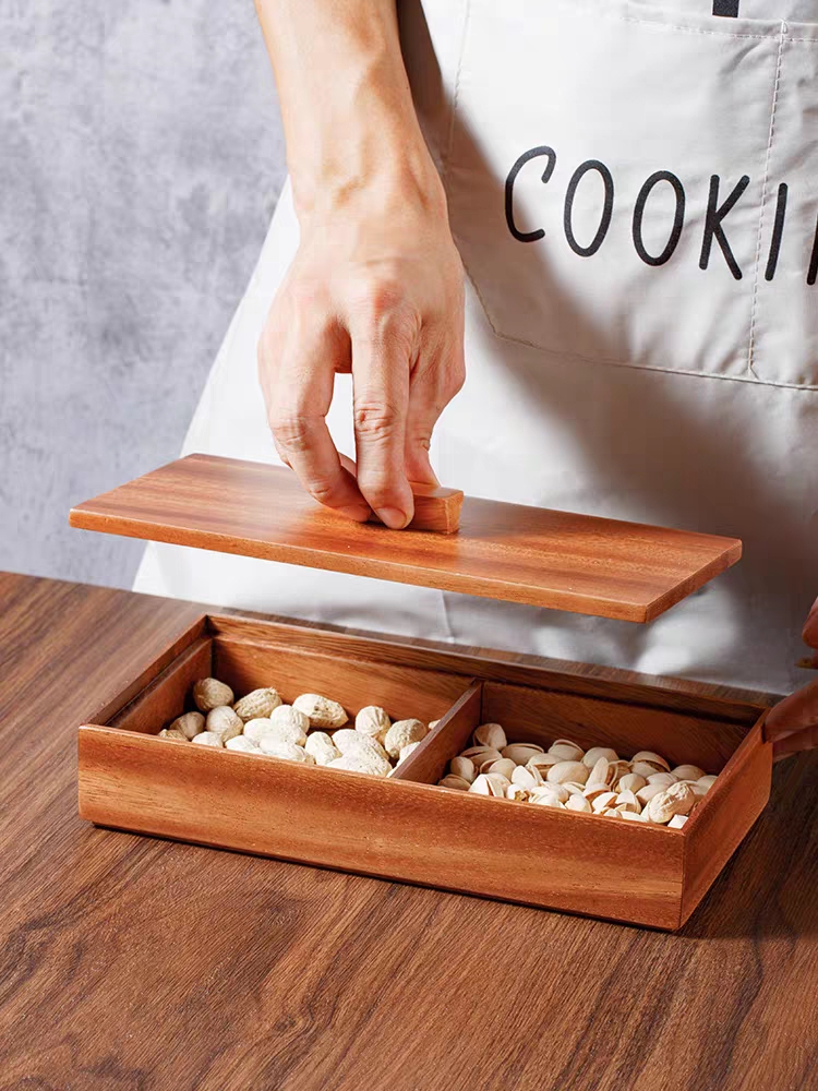 实木质创意干果带盖果分格收纳盒坚果零食点心糖果甜点试吃托盘子
