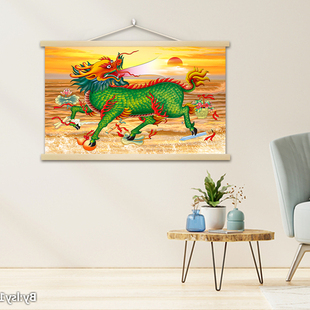 貔貅背景墙挂画进宝麒麟献瑞神兽自粘墙贴风水镇宅祥龙装饰画图