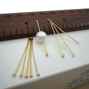 T针平头针金色S925纯银电镀黄金直孔珍珠玉石珠子空托diy耳环配件