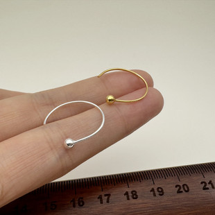 S925纯银C圈半圆豆豆耳圈diy耳环耳钩小银珠子空托串珠配件不过敏