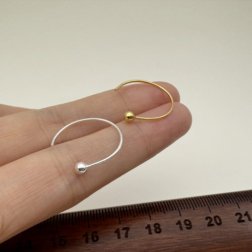 S925纯银C圈自己穿小银珠子耳环