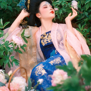 琴挑五代【花月夜】晚唐簪花仕女图复原大袖衫