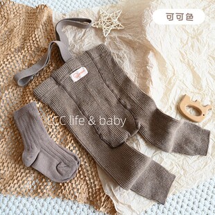 爆款举重裤ins风宝宝长短裤秋冬高腰儿童背带裤针织婴儿打底裤袜