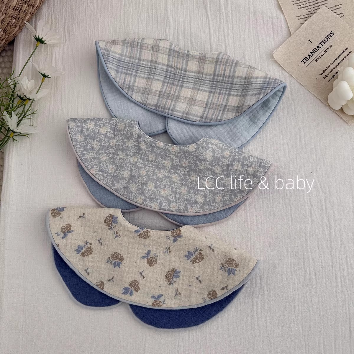 纯棉6层纱a类棉纱布婴儿口水巾围嘴双面印花a类棉宝宝防吐奶围兜