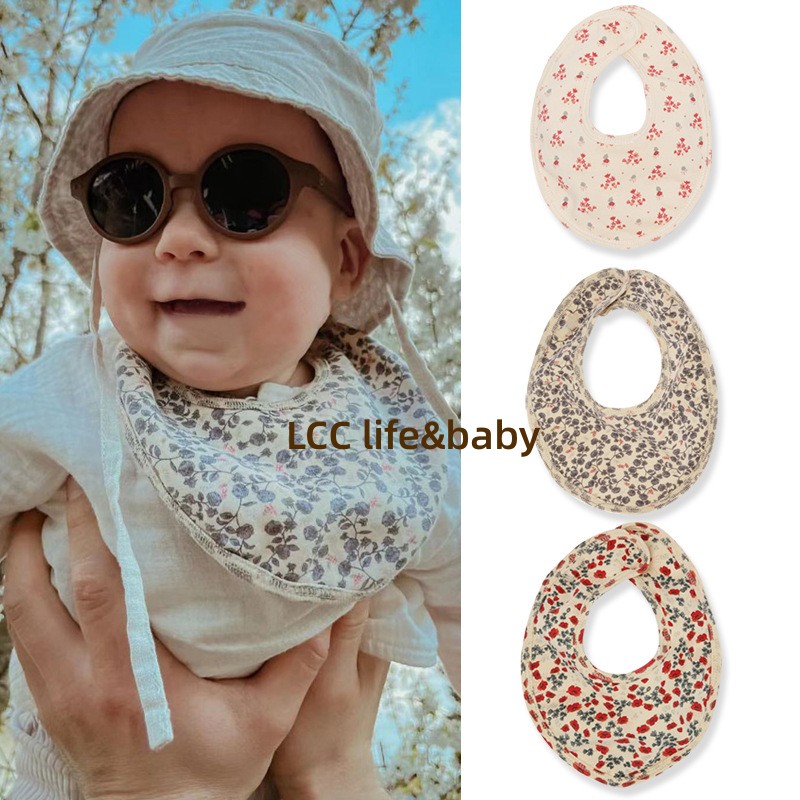 北欧LACRIBS婴儿口水巾纯棉小清新碎花防脏圆形围嘴巾婴幼儿围兜