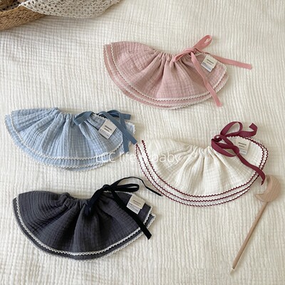 韩国ins纯棉四层棉纱口水巾纱布围嘴撞色系绳360度防吐奶吸水围兜