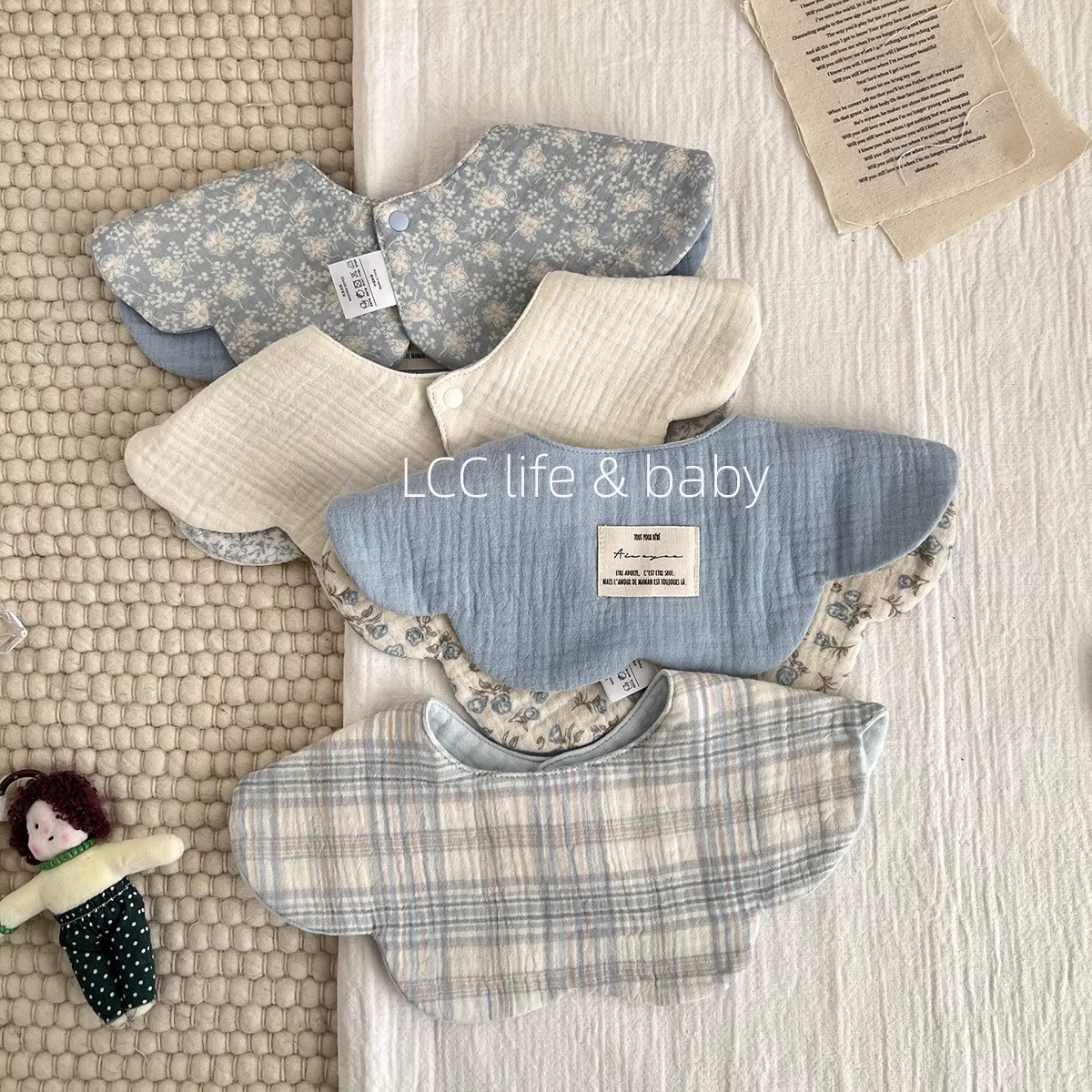 高颜值纯棉婴儿6层棉纱布口水巾围嘴双面印花a类棉宝宝防吐奶围兜