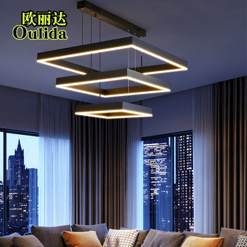 轻奢大气风双层方形餐厅吊灯