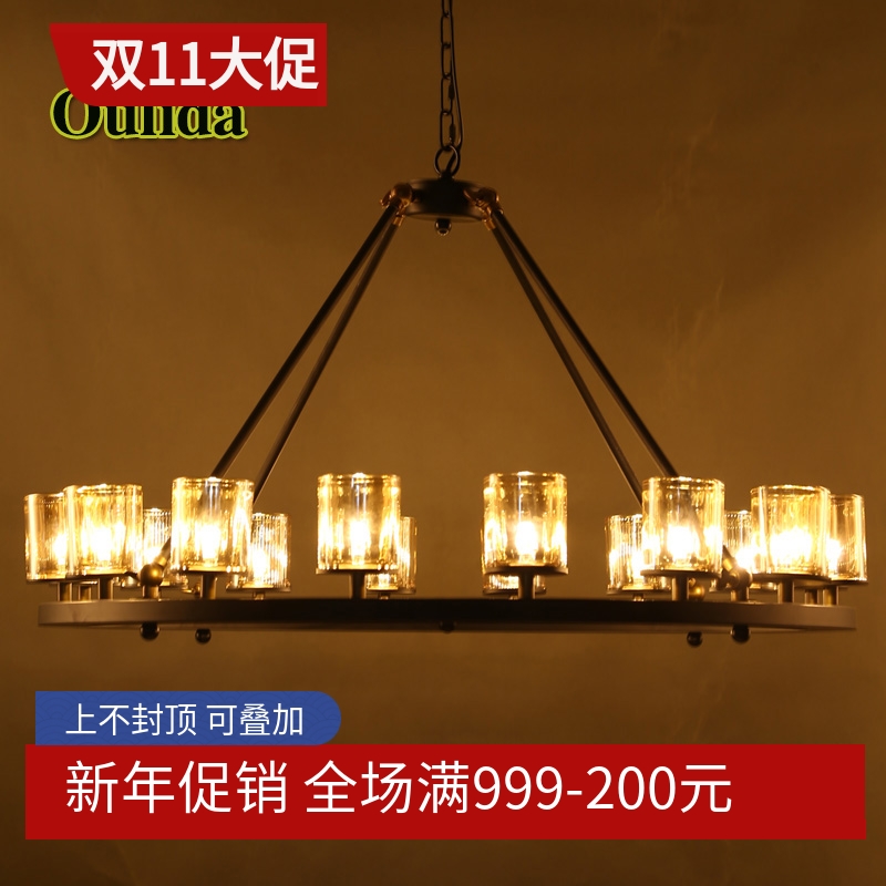 美式复古风酒吧圆形铁艺玻璃灯罩