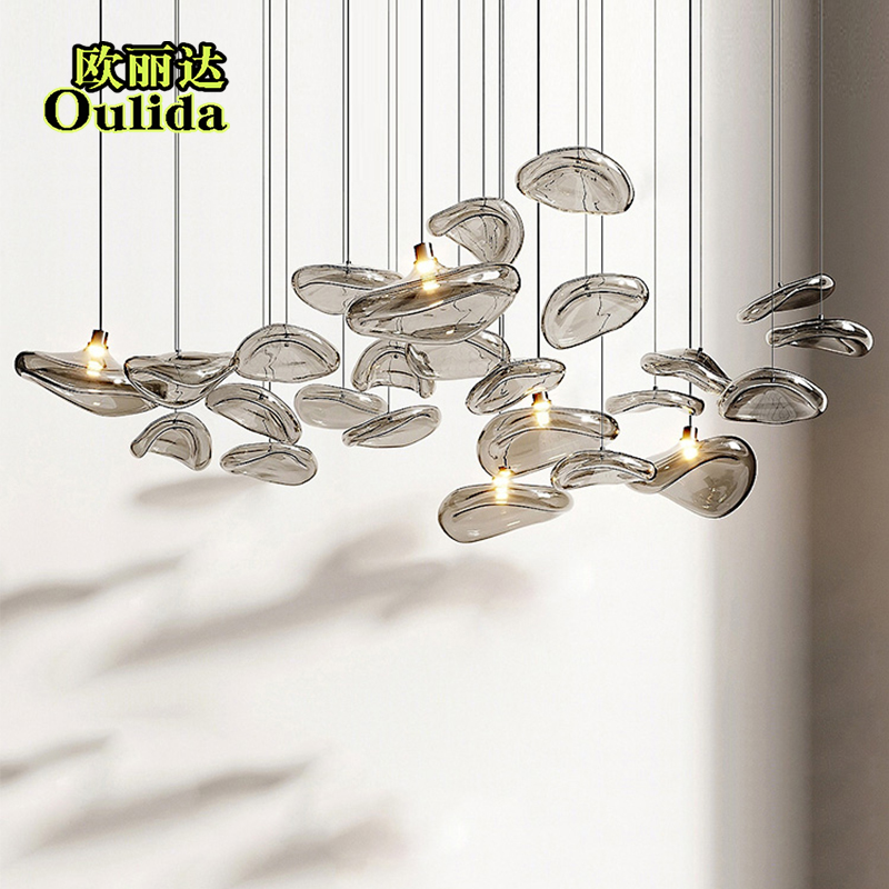 工程定制灯具艺术感手工玻璃荷叶吊灯复式楼别墅吧台餐厅装饰灯具