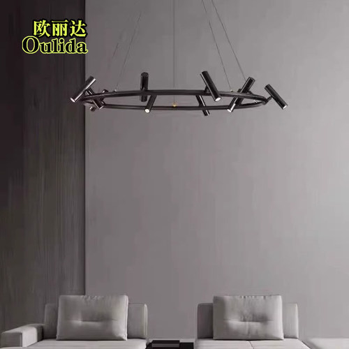轻奢风客厅灯高级感餐厅吊灯北欧现代简约设计师圆环样板房灯具