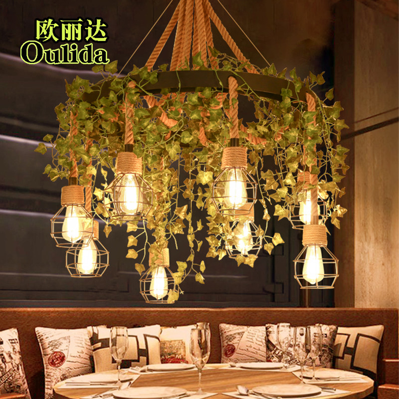 创意植物吊灯音乐酒吧清吧主题餐厅火锅烧烤店工业风氛围麻绳吊灯