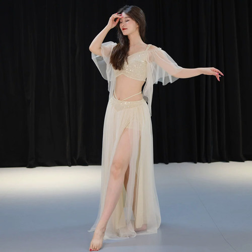舞娘肚皮舞服装2026夏秋新款短袖练功服仙气网纱大摆裙练习班服女