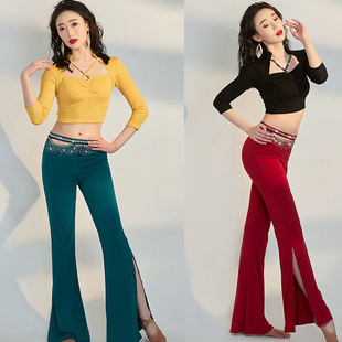 肚皮舞上衣2024秋春新款 练习服 东方舞蹈练功服弹力烫钻闪亮喇叭裤