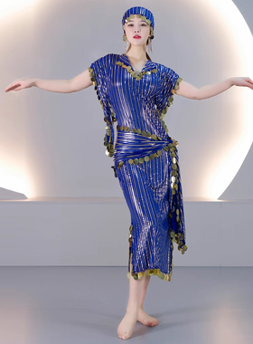 舞娘埃及款袍子Saidi藤杖舞民俗baladi手工亮片烫金条纹短袍艳后