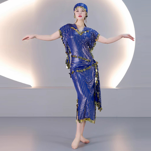 舞娘埃及款袍子Saidi藤杖舞民俗baladi手工亮片烫金条纹短袍艳后