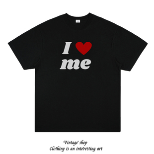 I LOVE ME 爱心印花短袖纯棉230重磅T恤男女情侣款夏季美式半袖潮