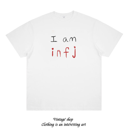 mbti系列 I am infj 涂鸦艺术趣味印花短袖百搭宽松男女情侣T恤潮