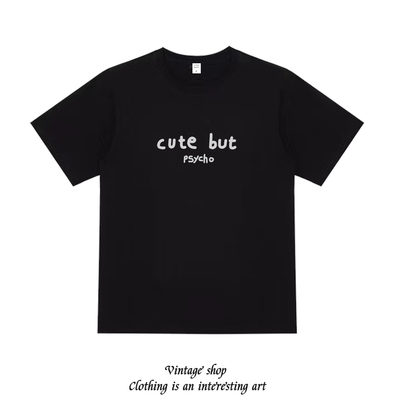 cute but psycho古灵精怪女生短袖T恤男女学生美式复古vintage